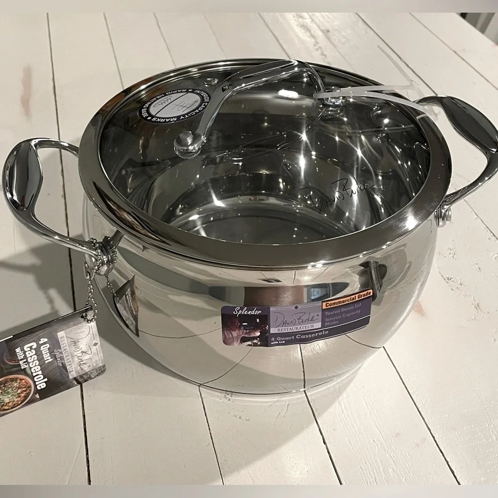 David Burke 4 Quart Stainless Steel Casserole With Lid Splendor Series 500F NEW